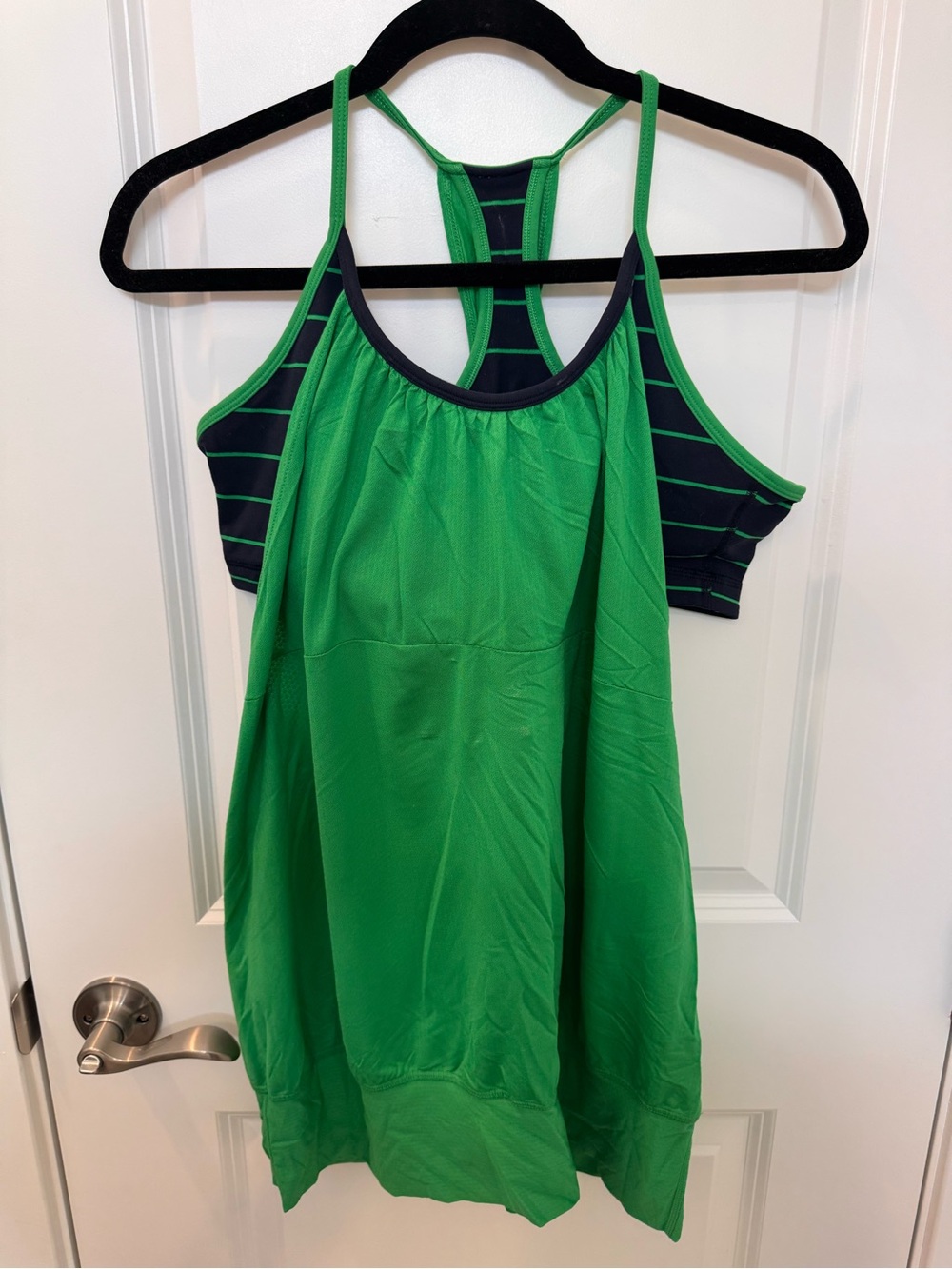 lululemon athletica Green Racerback Tank with Navy Striped Shelf Bra